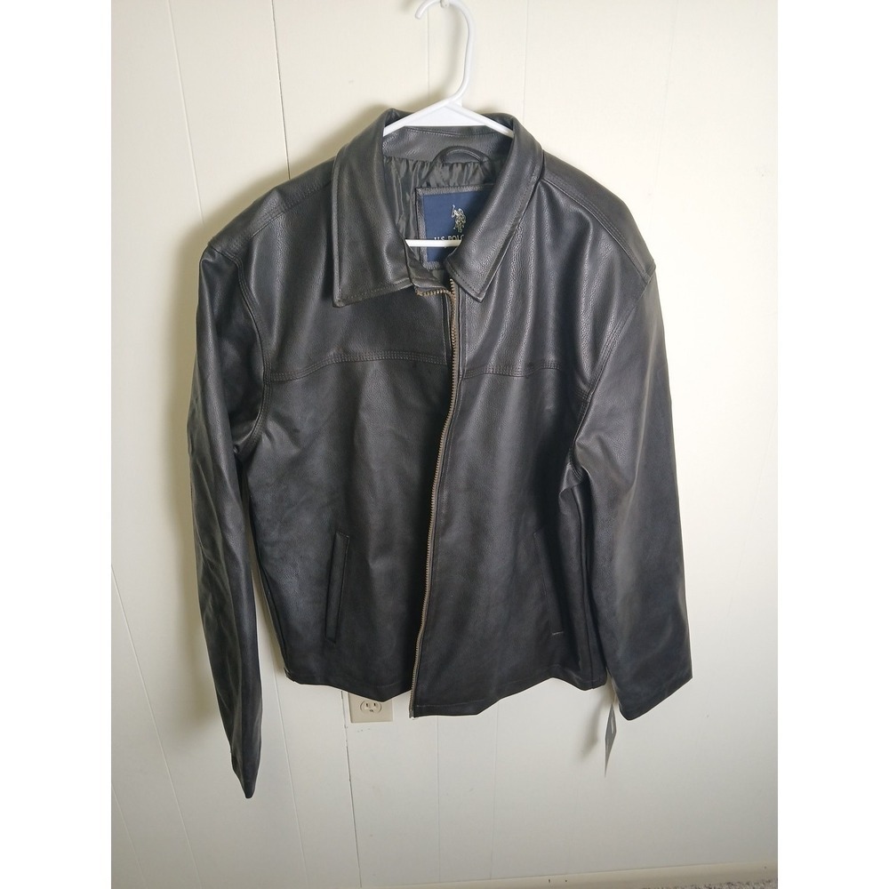 US Polo Assn Mens Dark Brrown Faux Leather Lined Full Zip Coat Size XL NEW!!